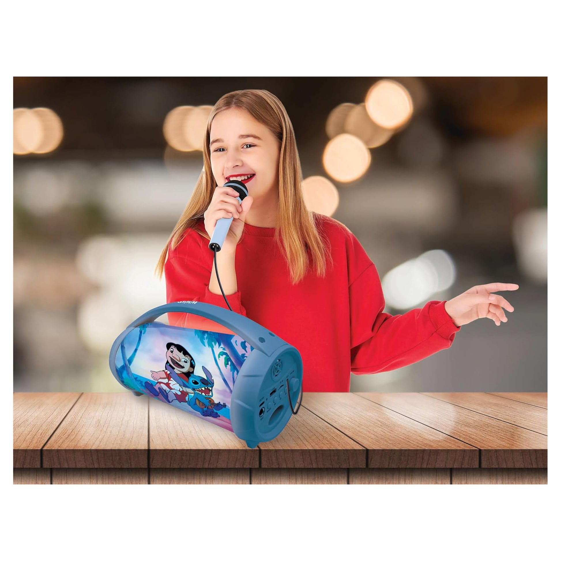 Lexibook BTP585DZ Stitch – Bluetooth-Lautsprecher – 3 h Akkulaufzeit, mit Lichteffekten, Hellblau