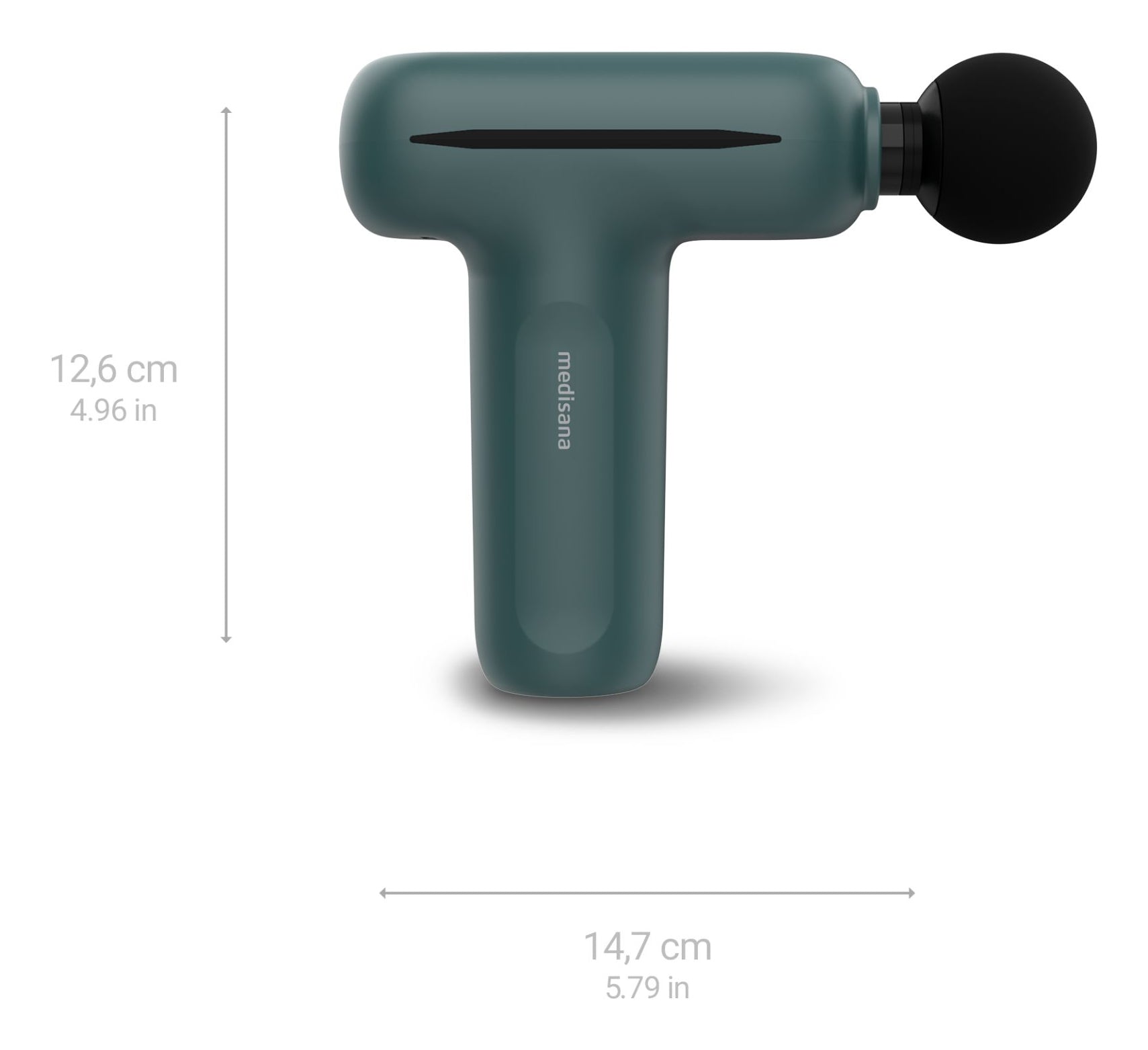 Medisana Massagepistole – schwarz, grau, 147 × 50 × 126 mm, 370 g, Akku, USB-Ladefunktion, 4 Köpfe, 5 Stufen