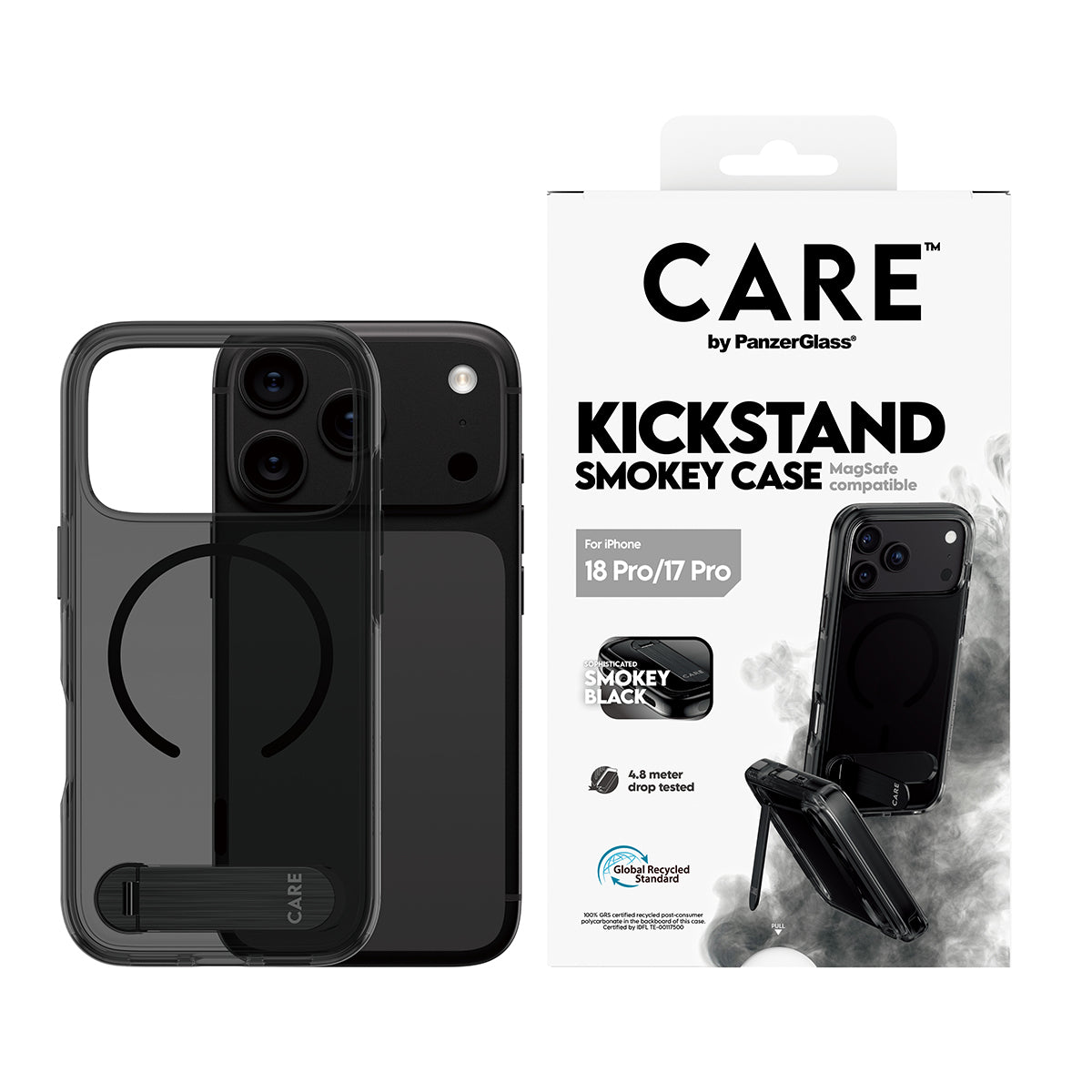 PanzerGlass CARE Backcover – für Apple iPhone 18 Pro/17 Pro, TPU, Smokey Black, bis 4,8 m sturzsicher