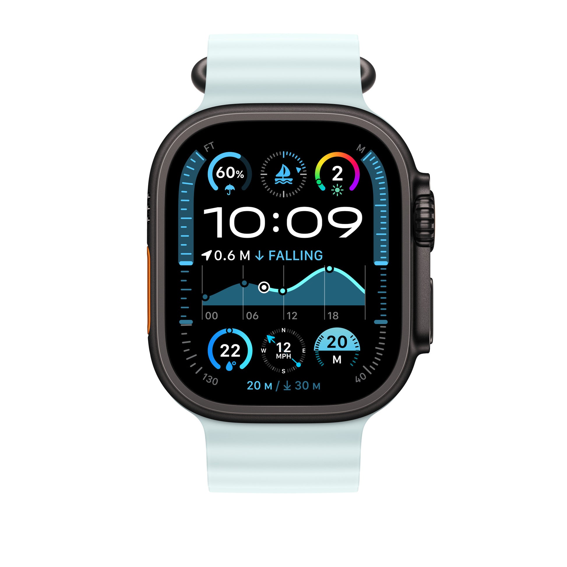 Apple Ice Blue Ocean Band Ext – Armband – für Apple Watch 49 mm, Hellblau, Elastomer (TPR)