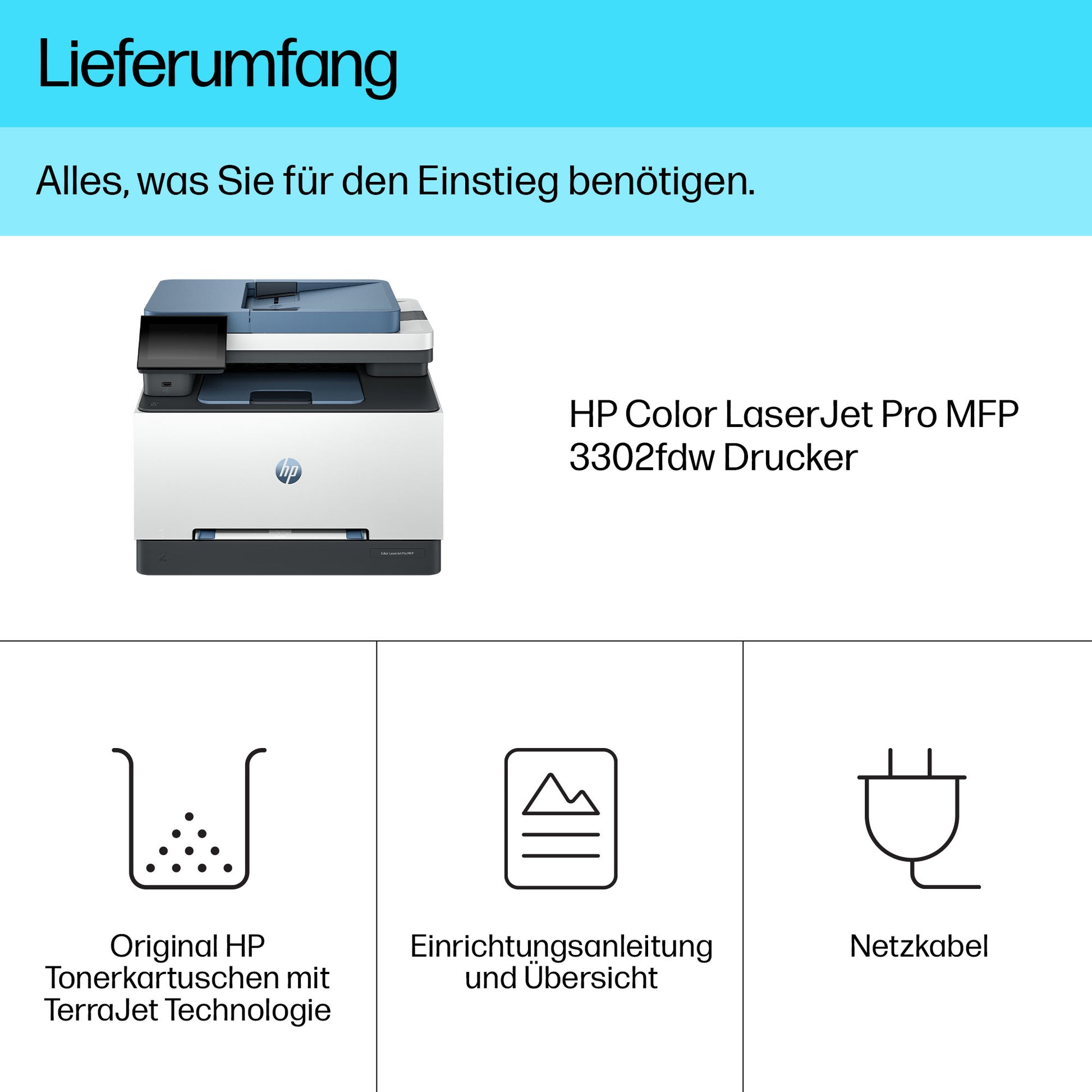 HP Color LaserJet Pro 3302FDW – Farbiges Laser-MFP A4, 4-in-1 – USB/WLAN – Duplex, ADF – 25 Seiten/Min. S/W