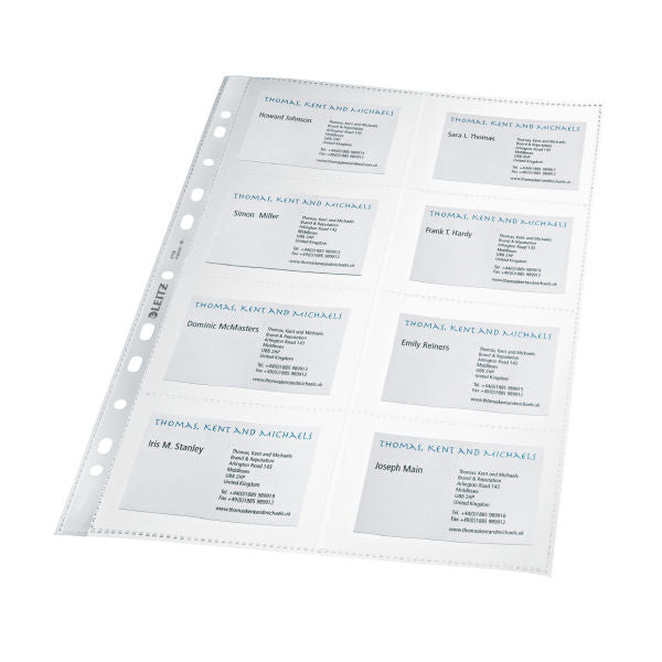 Leitz Visitenkartenhüllen 100 × 70 mm, 8 Fächer, transparent – 10 Stück