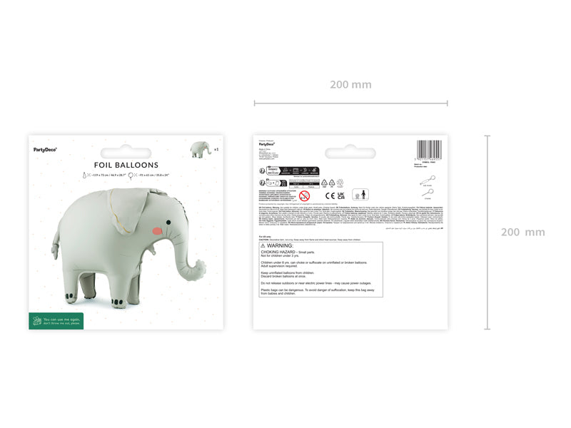 PartyDeco Folienballon Elefant – mehrfarbig – 91 × 61 cm – 1 Stk