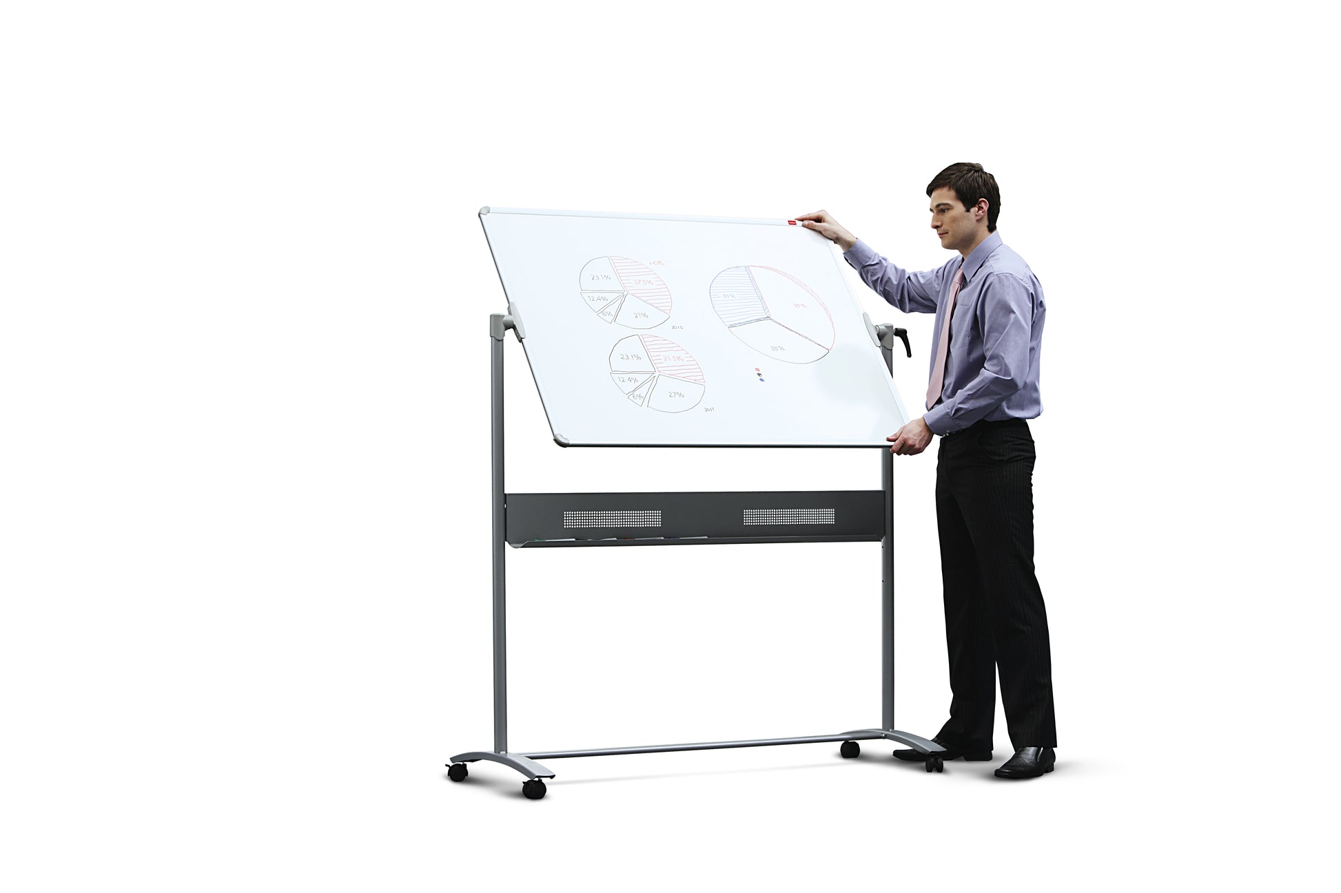 Nobo Whiteboard – 150 × 120 cm, lackierter Stahl, magnetisch, Alu-Rahmen, mit Ständer, beidseitig, drehbar