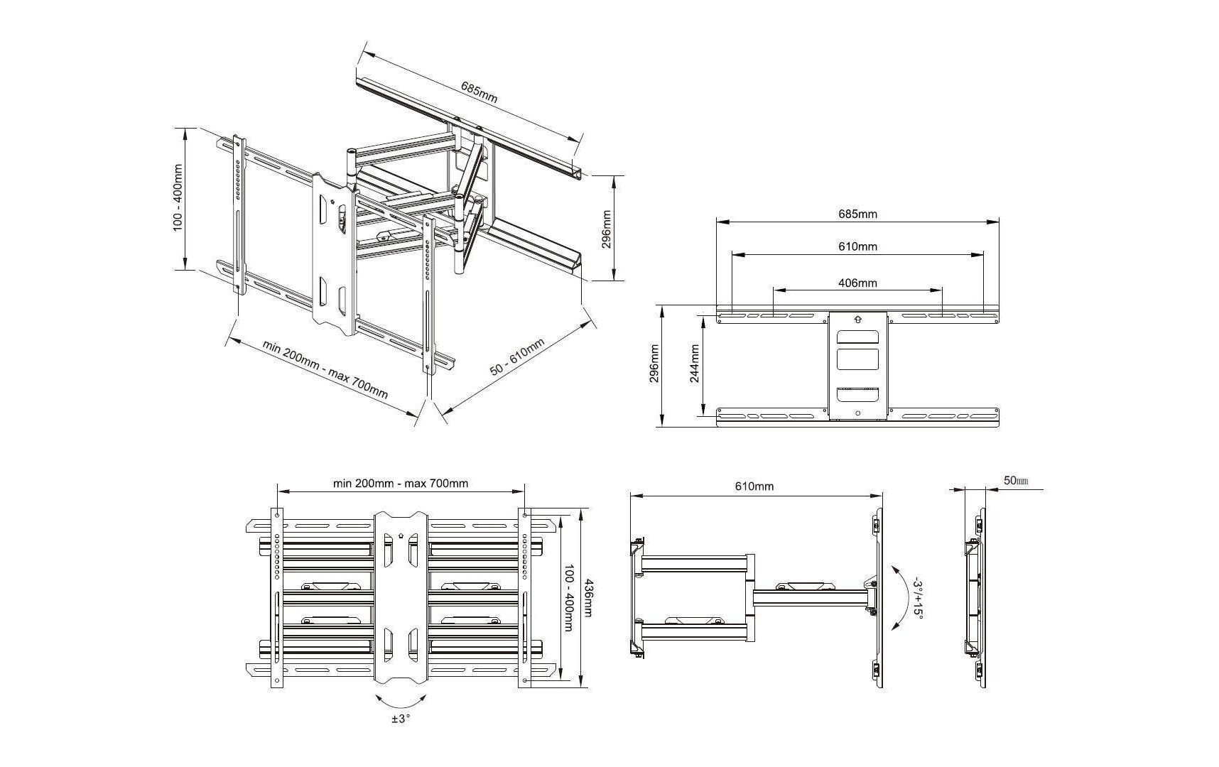 Multibrackets Wandhalterung, neigbar, für 55–80", VESA 200×200–700×400, bis 60 kg, korrosionsbeständig