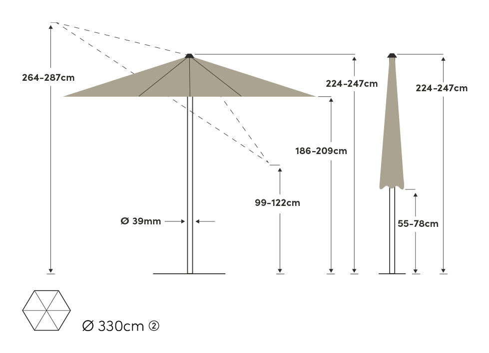 Suncomfort by Glatz Terrassenschirm – für Ø 330 × 247 cm – Polyester & Aluminium, taupe
