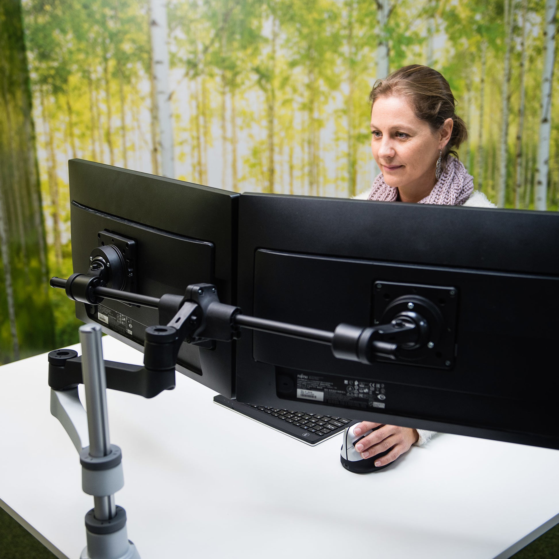 R-Go Tools Zepher C2 Smartbar – Monitorarm, Dual, 8 kg, Schwarz/Silber