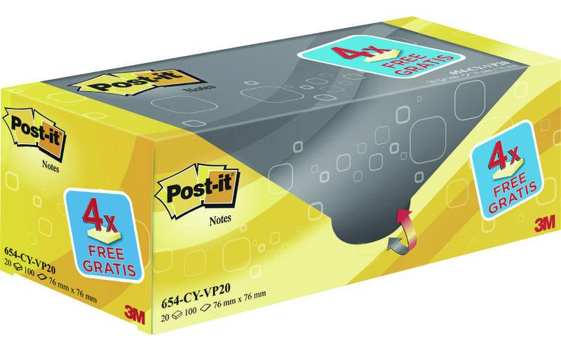3M Post-it Haftnotizen – 76 × 76 mm – Gelb, 100 Blatt/Block, 20er-Pack