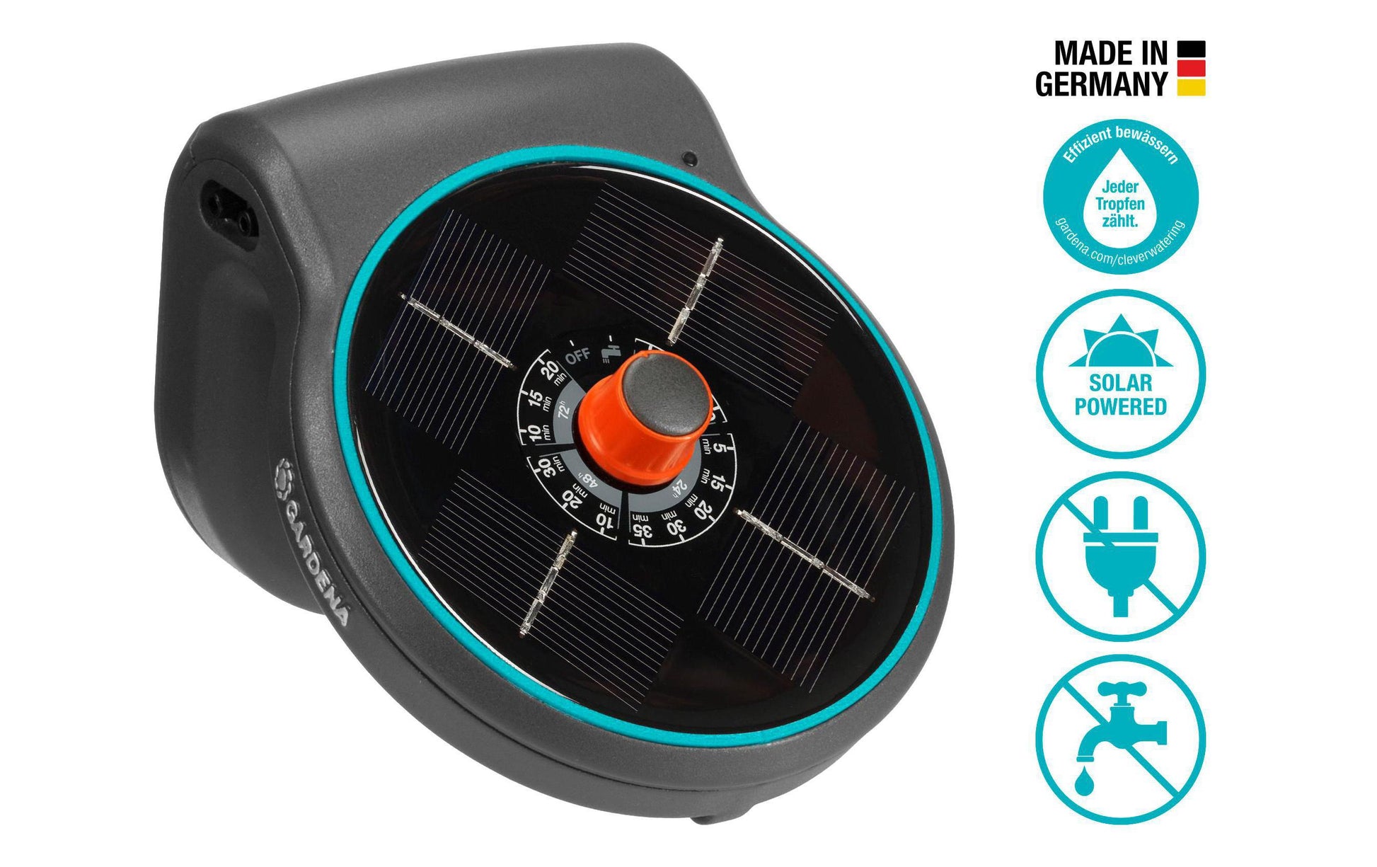 Gardena aquaBloom Solar-Bewässerungs-Set – 28 Tropfer, 15 Schlaucheinsätze, Druckregler, Solar-/Akkubetrieb