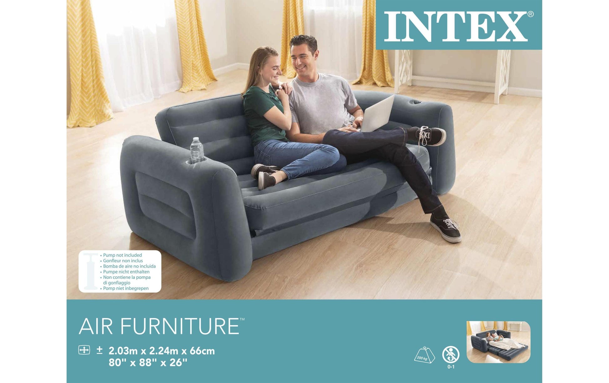 Intex Beistelltisch Ausziehsofa – 231 × 203 × 66 cm – PVC – Anthrazit