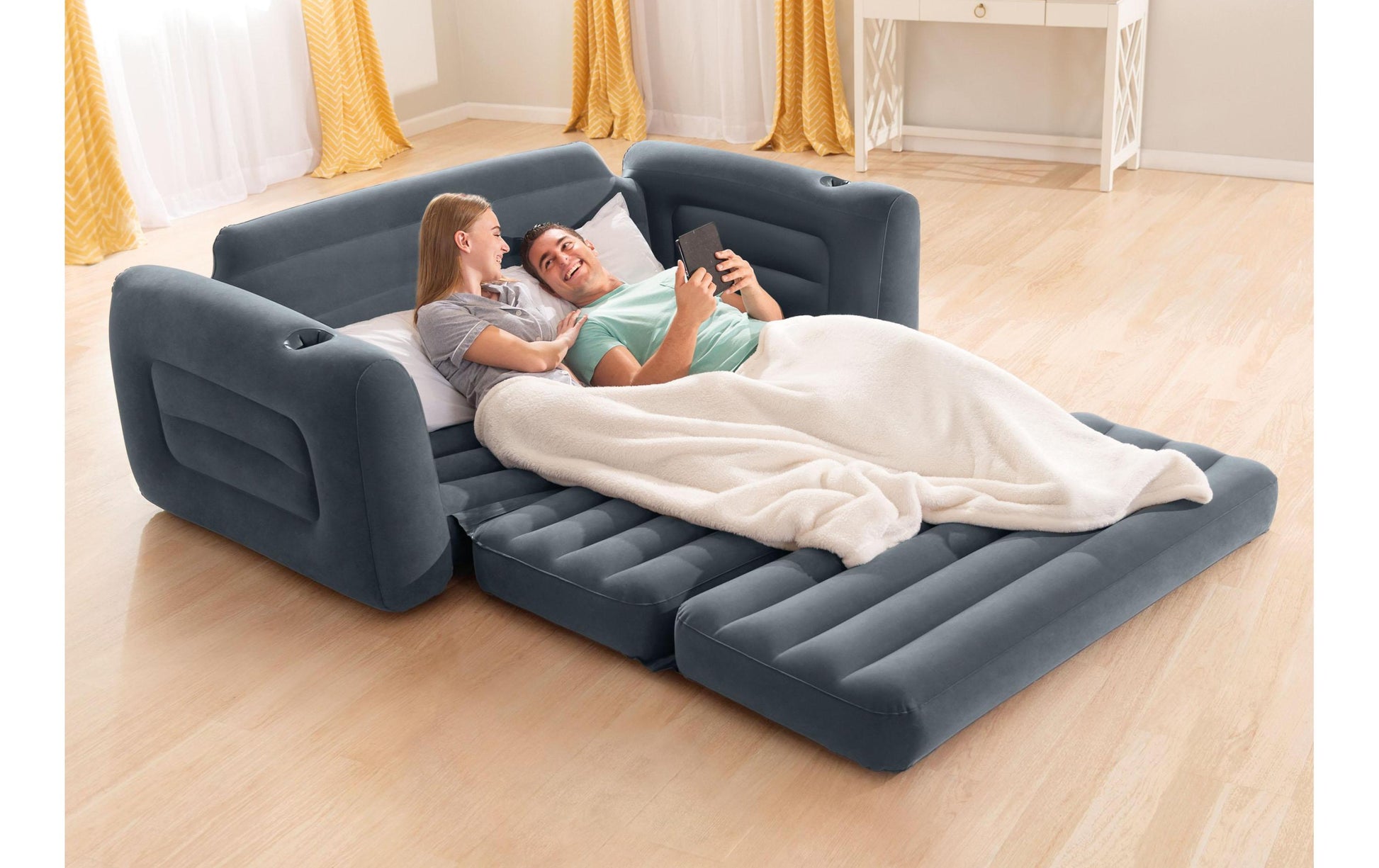 Intex Beistelltisch Ausziehsofa – 231 × 203 × 66 cm – PVC – Anthrazit