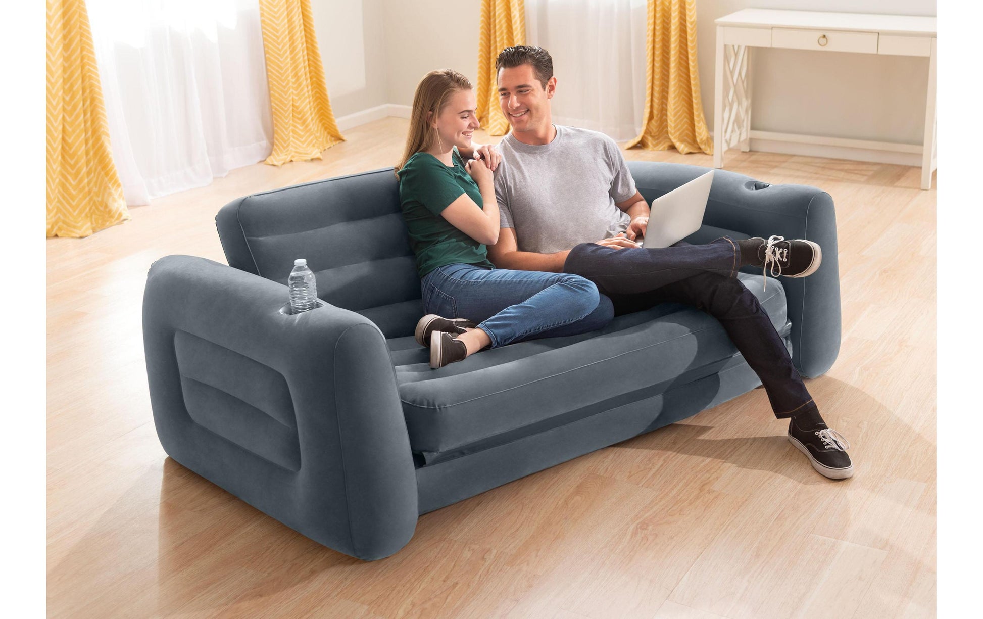 Intex Beistelltisch Ausziehsofa – 231 × 203 × 66 cm – PVC – Anthrazit