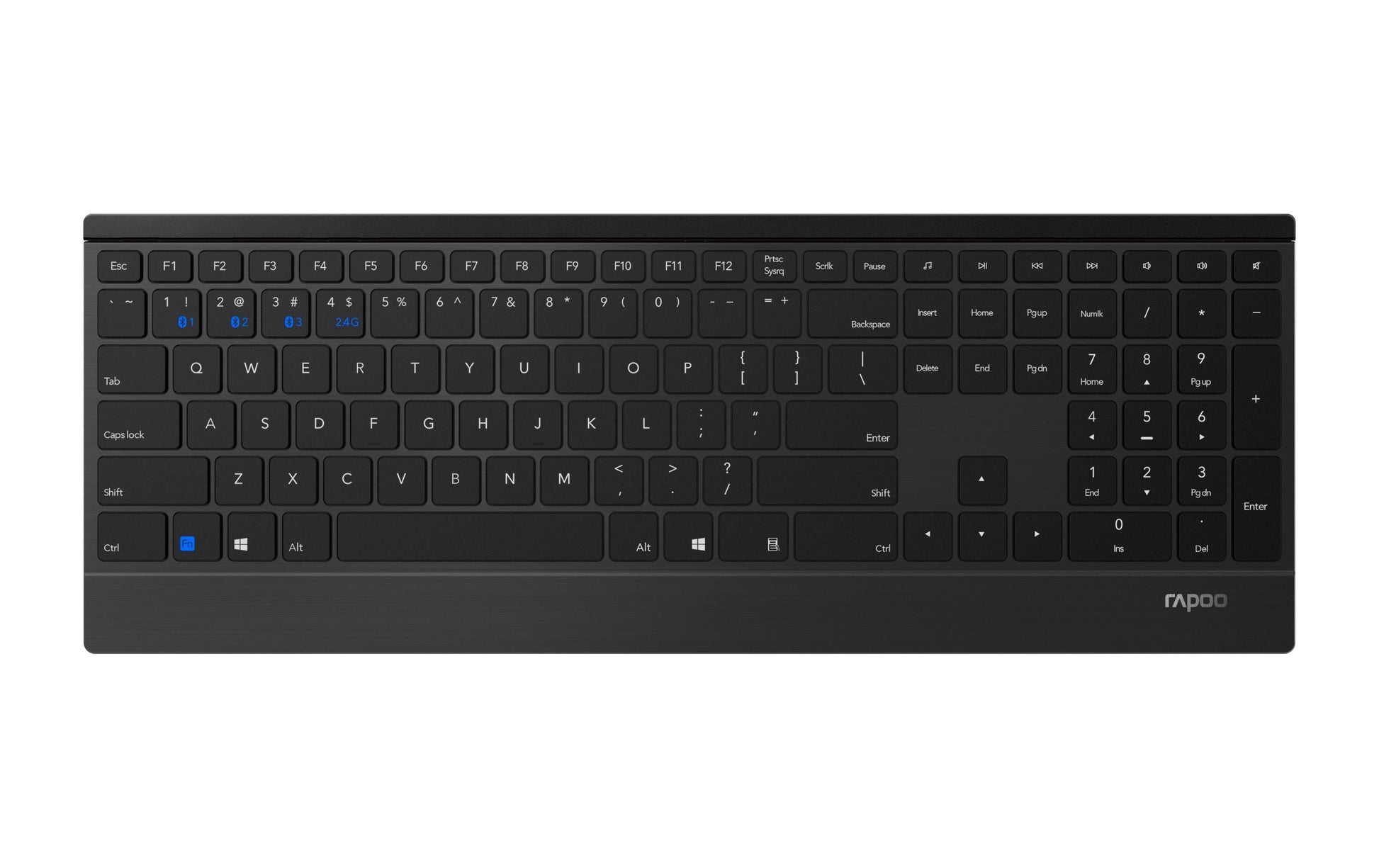 Rapoo 9500M – Tastatur, kabellos (Bluetooth/2,4 GHz), Multi-Device, Schwarz