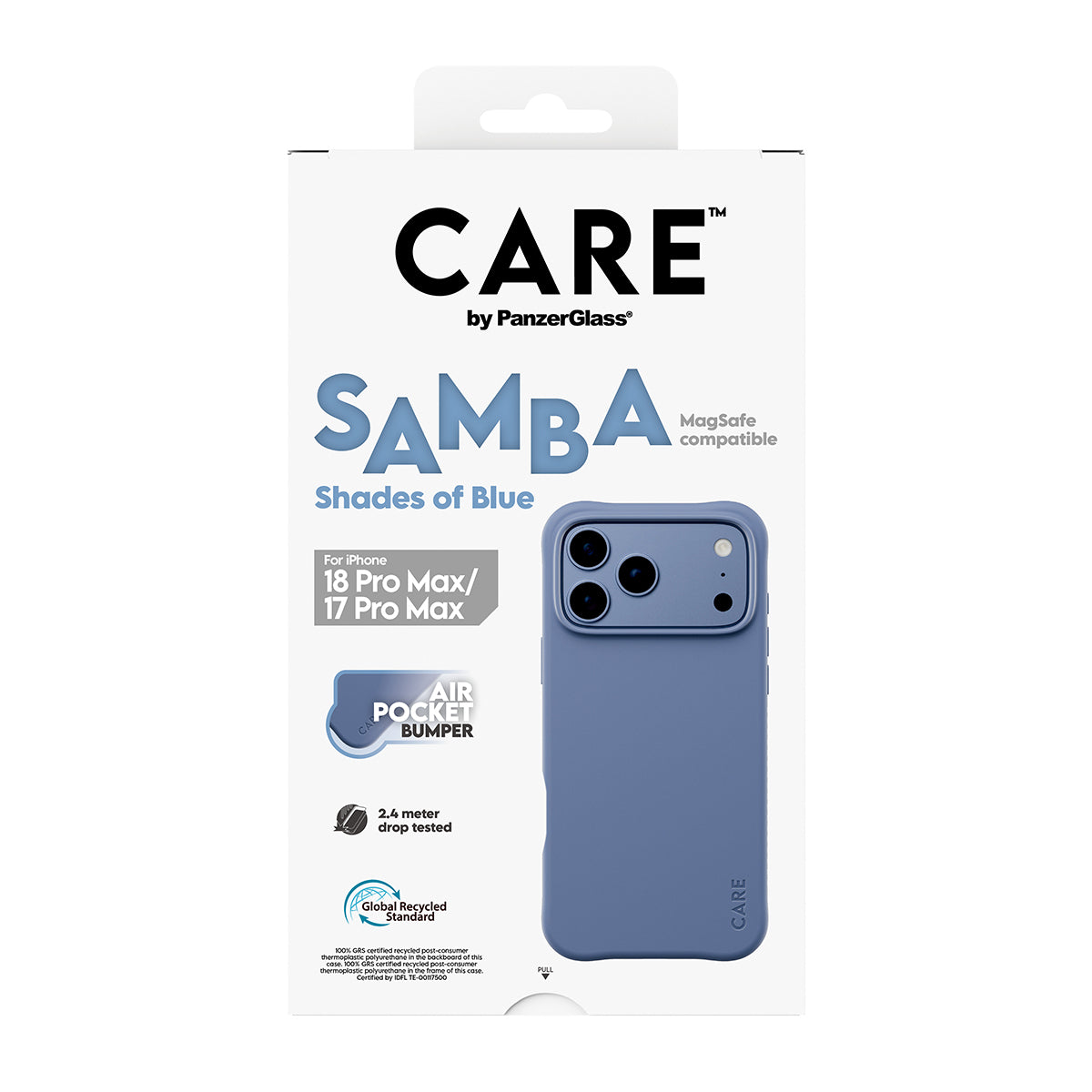 PanzerGlass CARE Samba Backcover – für Apple iPhone 18/17 Pro Max, MagSafe, TPU, Blautöne