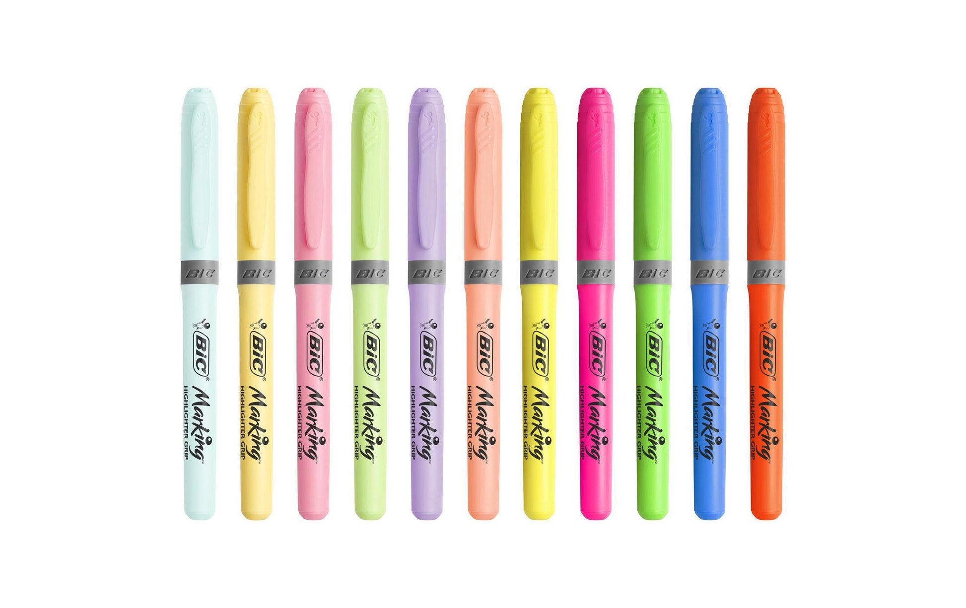 BIC Textmarker – 15er Set, Farben: Pastellblau/Pastellgrün/Pastellorange …, Keilspitze 1,5–3 mm