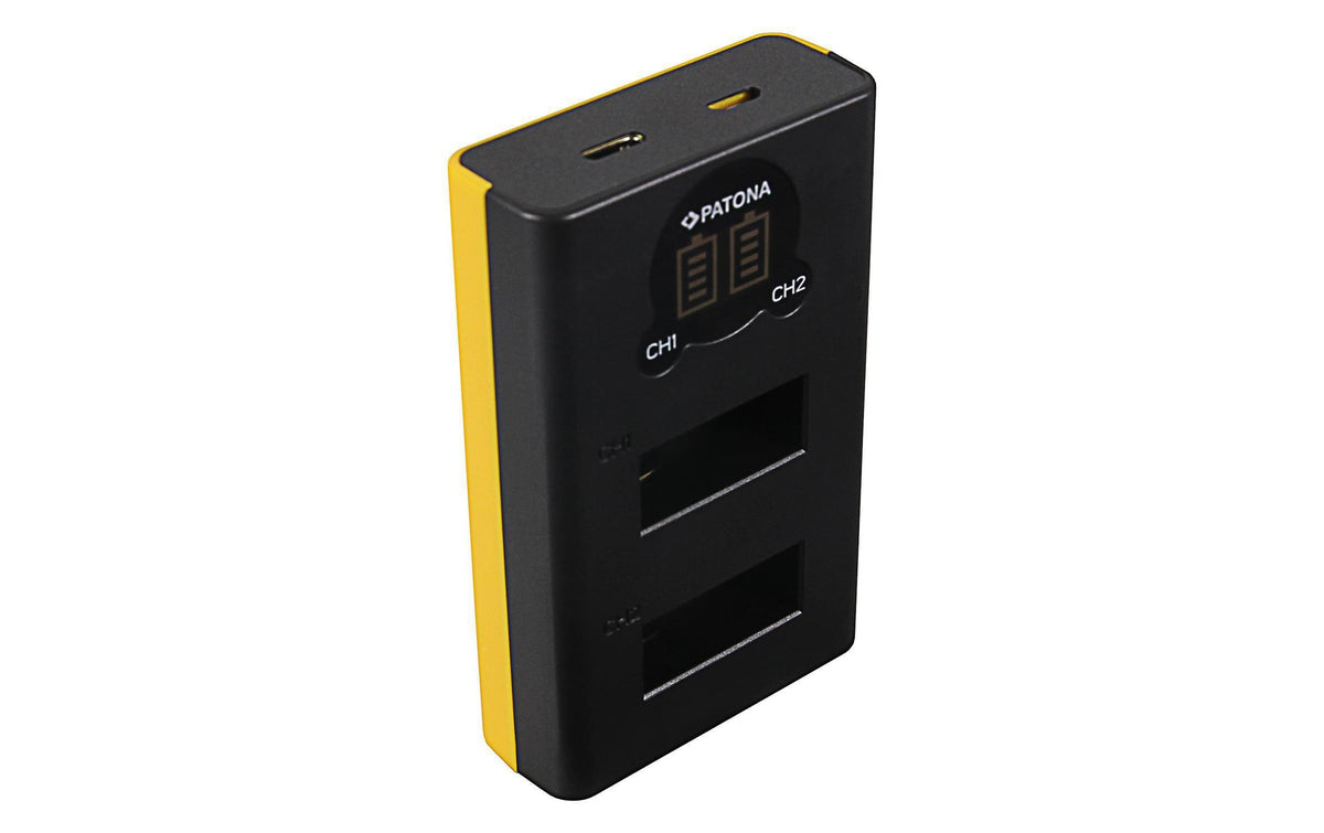 PATONA 1887 Dual-Ladegerät – für GoPro Max – 2-fach, USB, 8,4 V/0,7 A – Gelb/Schwarz