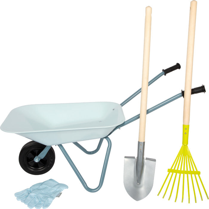 Small foot Gartenwerkzeug-Set – 4-teilig – 36×44×79 cm – ab 3 Jahren – Metall/Kunststoff/Holz, hellblau