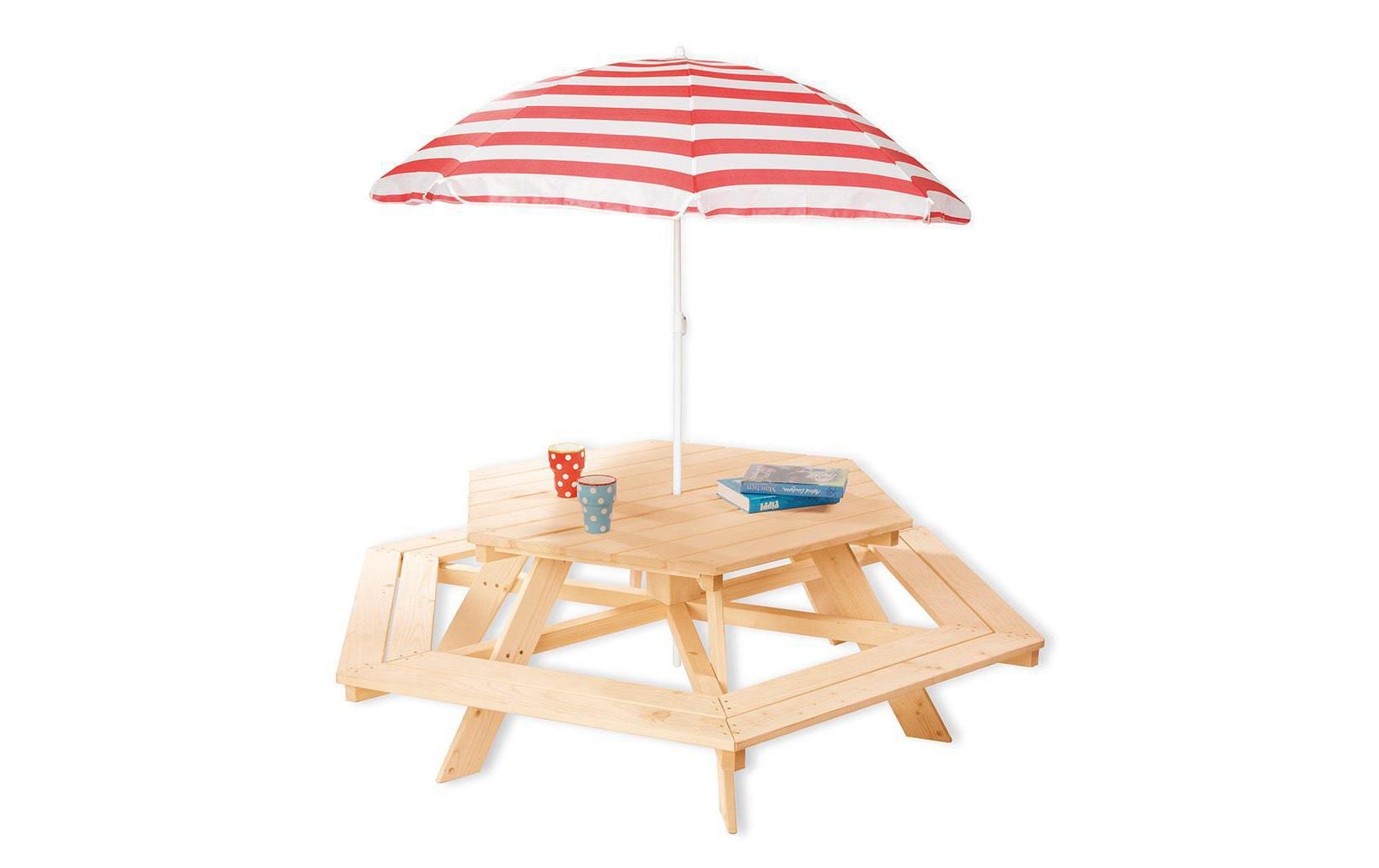 Pinolino Kinderträume Bistro-Set mit 6 Stühlen – hellbraun – Holz – Tisch 162 × 162 × 50 cm – für den Innenbereich