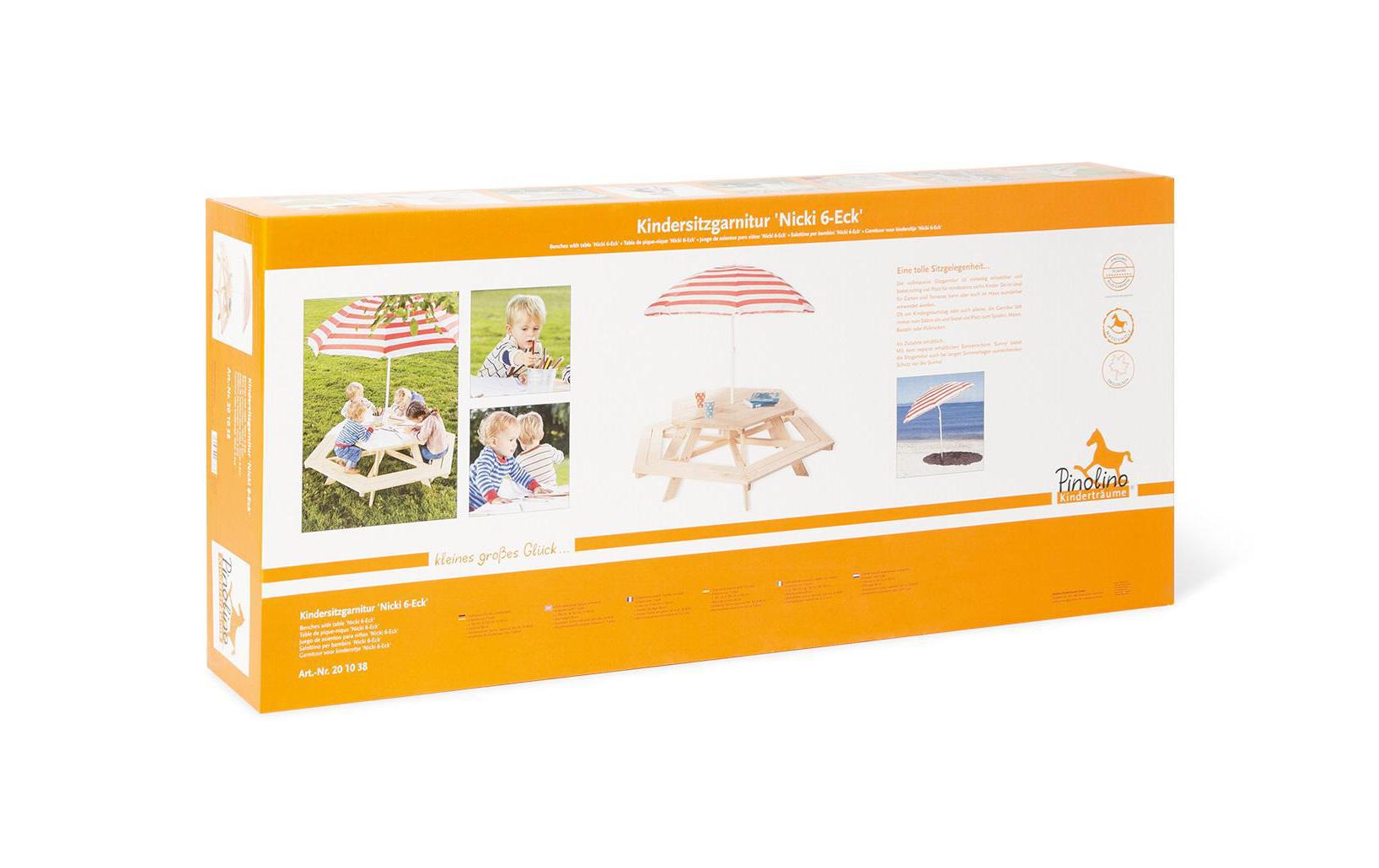 Pinolino Kinderträume Bistro-Set mit 6 Stühlen – hellbraun – Holz – Tisch 162 × 162 × 50 cm – für den Innenbereich