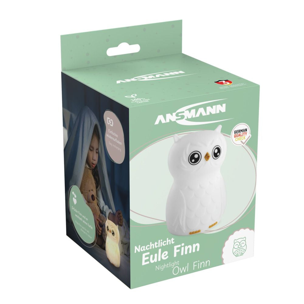 Ansmann Nachtlicht Eule – 10 lm, mehrfarbig, 4 h Akku, USB – Weiss