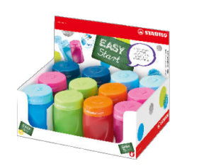 STABILO Spitzer – manuell, 2-Loch, mit Behälter, Kunststoff, Metall, assortiert, 12er-Pack
