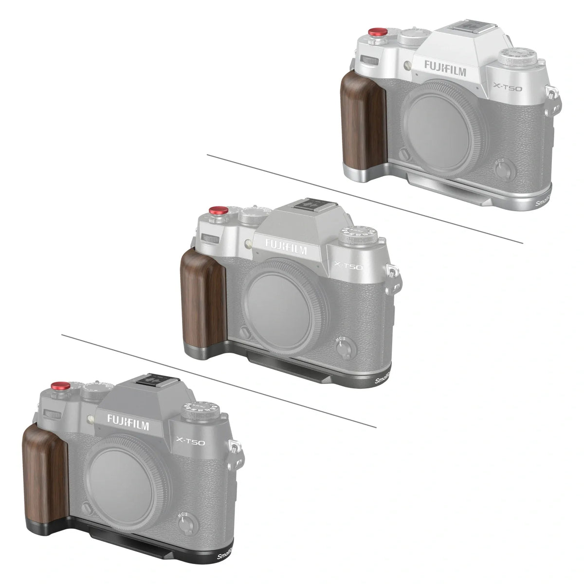 SmallRig 4784 L-Form Griff – Aluminium/Holz, 126 × 60 × 54,8 mm – für Fujifilm X-T50 – Schwarz/Holz