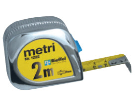 Rieffel Rollmeter – 2 m, 19 mm Band, mm/cm, Gelb/Silber, Gürtelclip