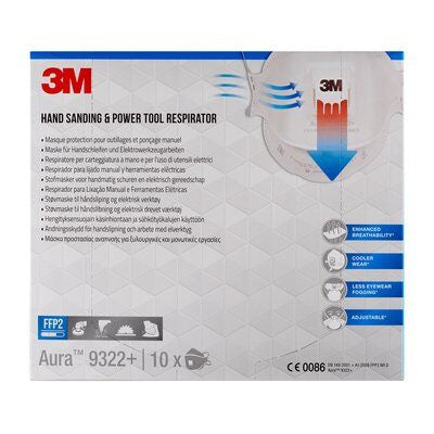 3M Atemschutzmaske FFP2 Aura 9322+ – mit Ventil – Einheitsgrösse – Weiss – 10 Stk. – EN 149