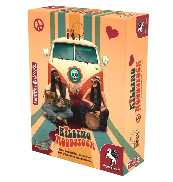Pegasus Deadly Dinner – Killing Woodstock – Brettspiel, 7–10 Spieler, ab 16 Jahren, 240 Min., DE