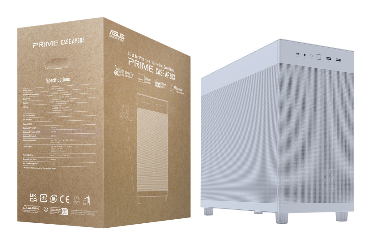 ASUS PRIME AP303 Mesh – PC-Gehäuse – Midi Tower, GPU bis 36 cm, CPU-Kühler 16,5 cm, 1×USB-C 20 Gbit/s