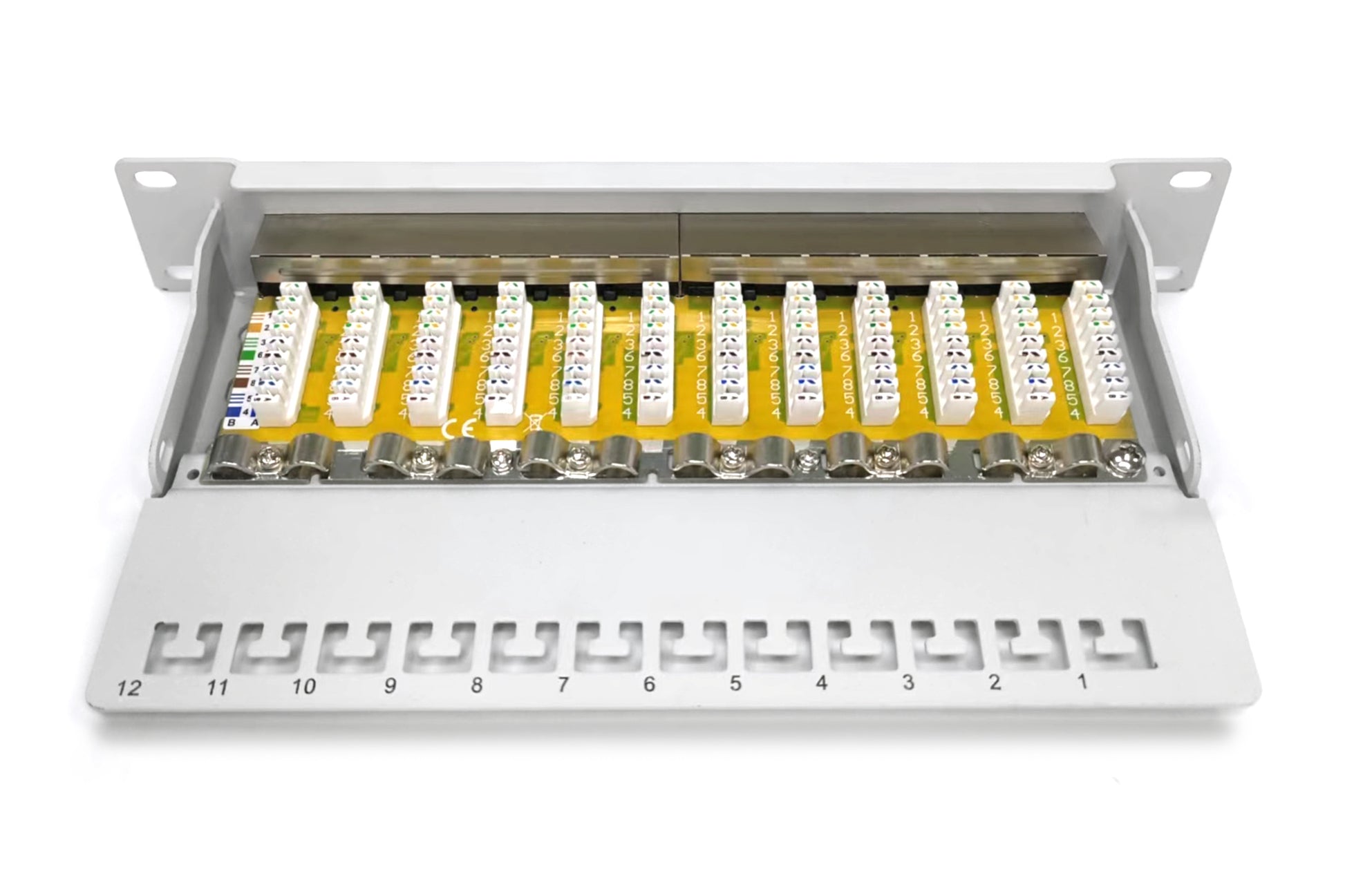 Digitus Patchpanel – Cat 6 (Klasse E), geschirmt, 12× RJ-45, 19", 1U, Grau