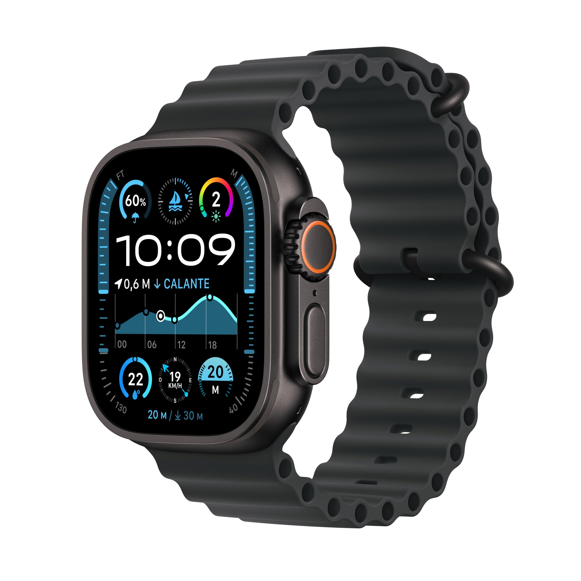 Apple Watch Ultra 2 LTE – 49 mm, OLED, Saphirglas, Titan Schwarz, Ocean Band, 10 ATM