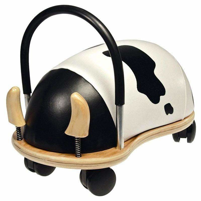 Wheely Bug Aufsitztier Kuh – 23 × 30 × 38 cm – max. 25 kg – ab 1 Jahr – Holz, schwarz/weiss/holz