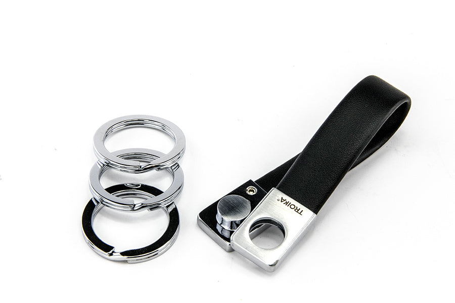 TROIKA Schlüsselanhänger Twister – Leder/Metall, Schwarz/Silber