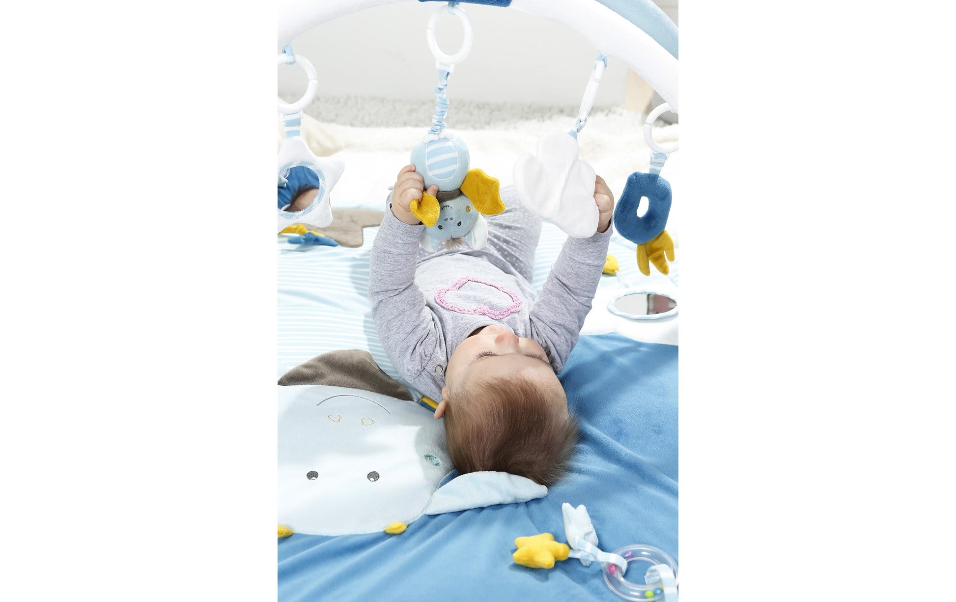 Fehn Little Castle Krabbeldecke mit Spielbogen – 110 × 85 cm – ab 0 Jahren – Plüsch – Blau