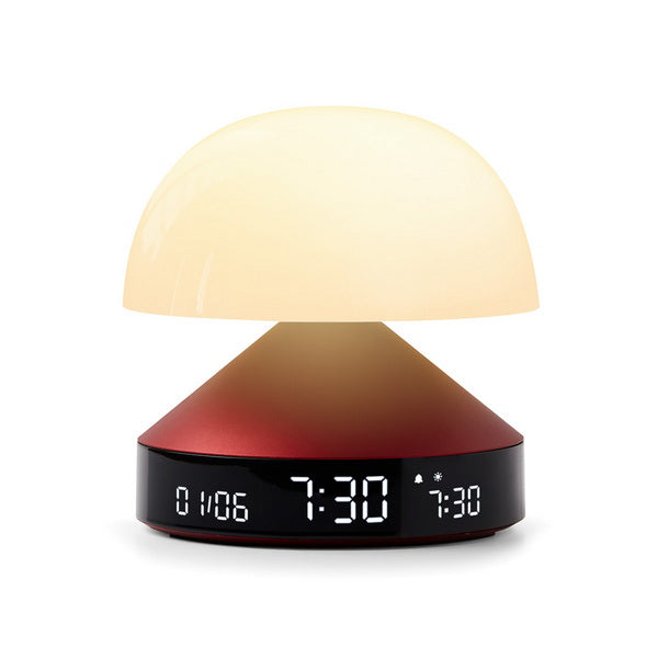 LEXON Lichtwecker Mina Sunrise – digital – 11 × 11 × 11 cm, weinrot, USB-Ladeport, Wecklicht