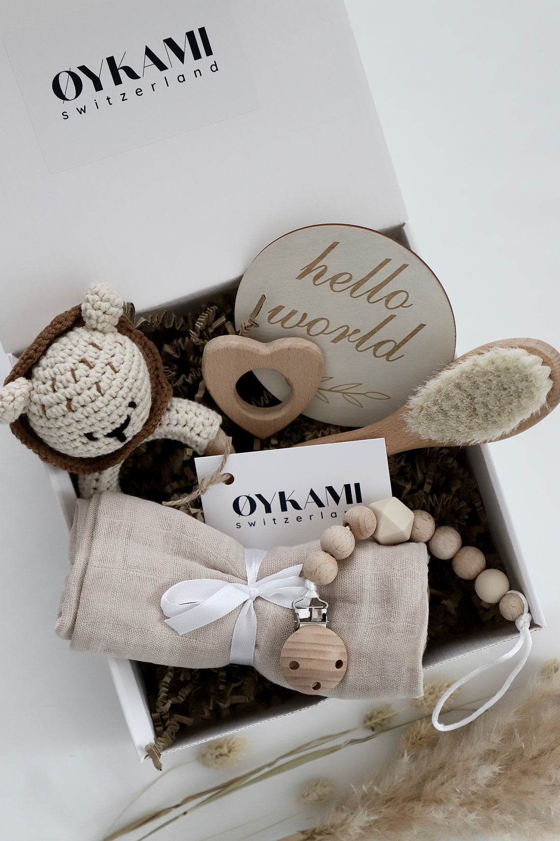 OYKAMI Geschenkbox Zürich – 18,5 × 7,0 × 18,5 cm – ab 0 J. – Baumwolle, Holz – braun, beige