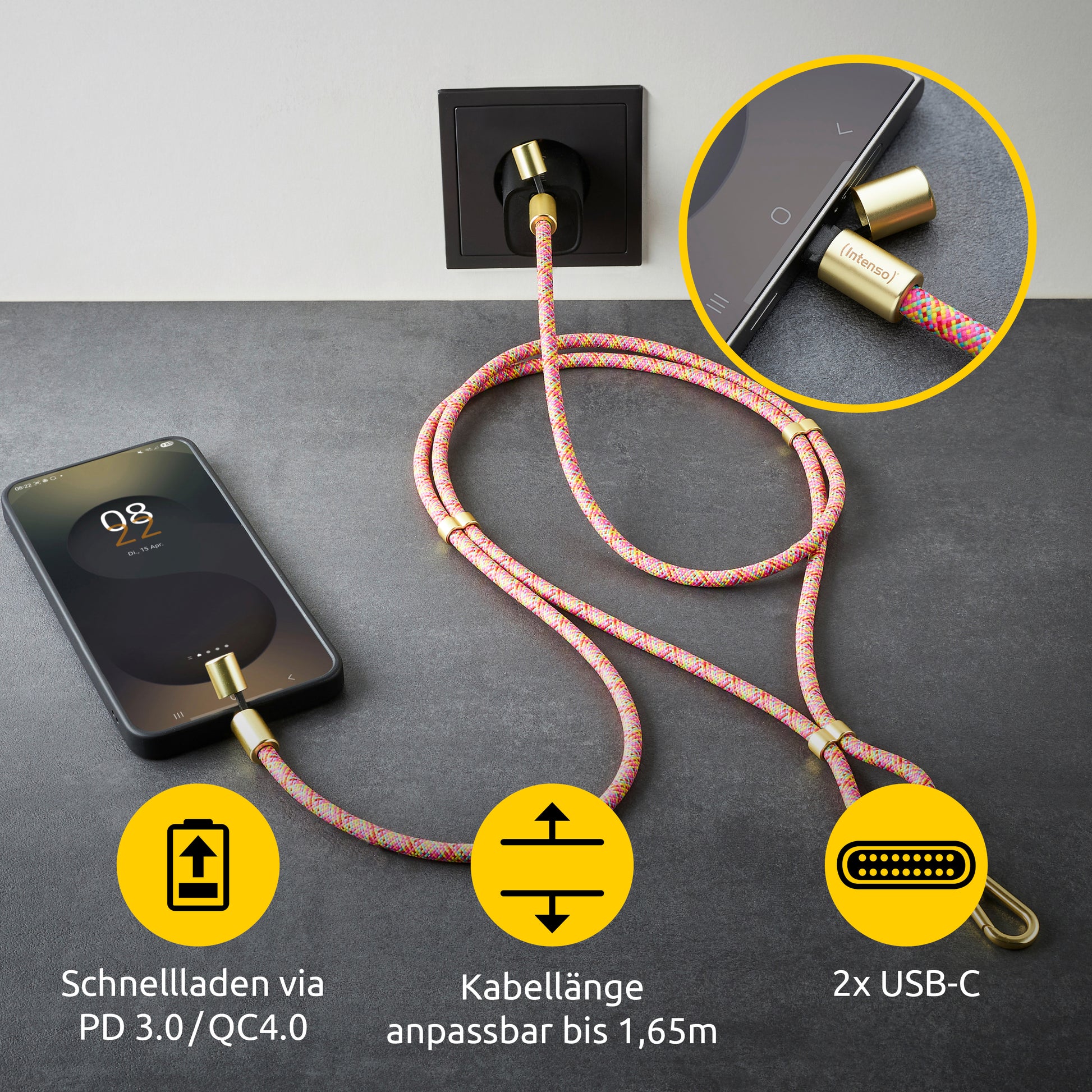 Intenso Kabel – USB-C auf USB-C 1,65 m, PD 60 W, Schlüsselanhänger