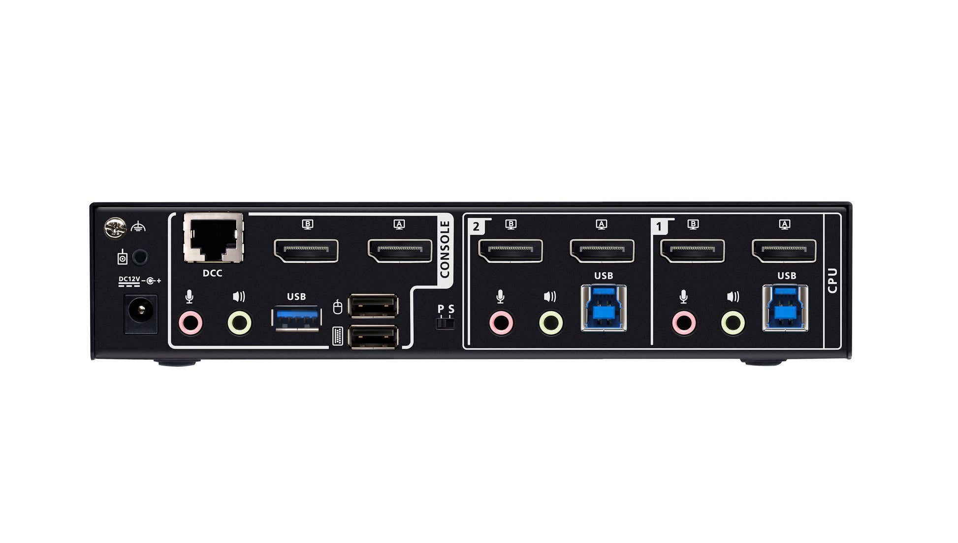 ATEN 2-Port DP Dual-View KVM-Switch – 7680 × 4320/60 Hz, USB 3.0-Hub, Audio