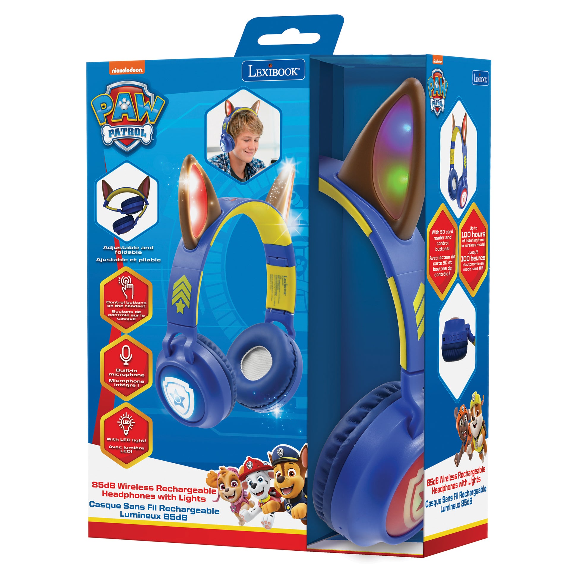 Lexibook PAW Patrol HPBT015PA – 2-in-1 faltbare Kopfhörer – Bluetooth, mit Mikrofon, 3,5 mm, USB-C – Rot/Gelb