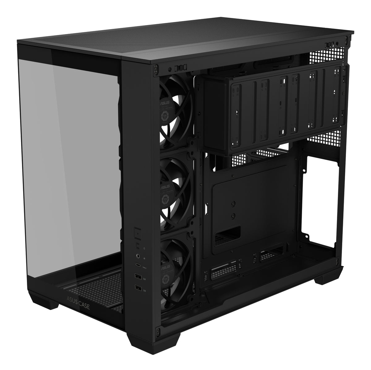 ASUS A32 PLUS TG – PC-Gehäuse (Mid-Tower) – für ATX/mATX/ITX, 2×3,5" + 3×2,5", 4×120 mm, ARGB, Schwarz