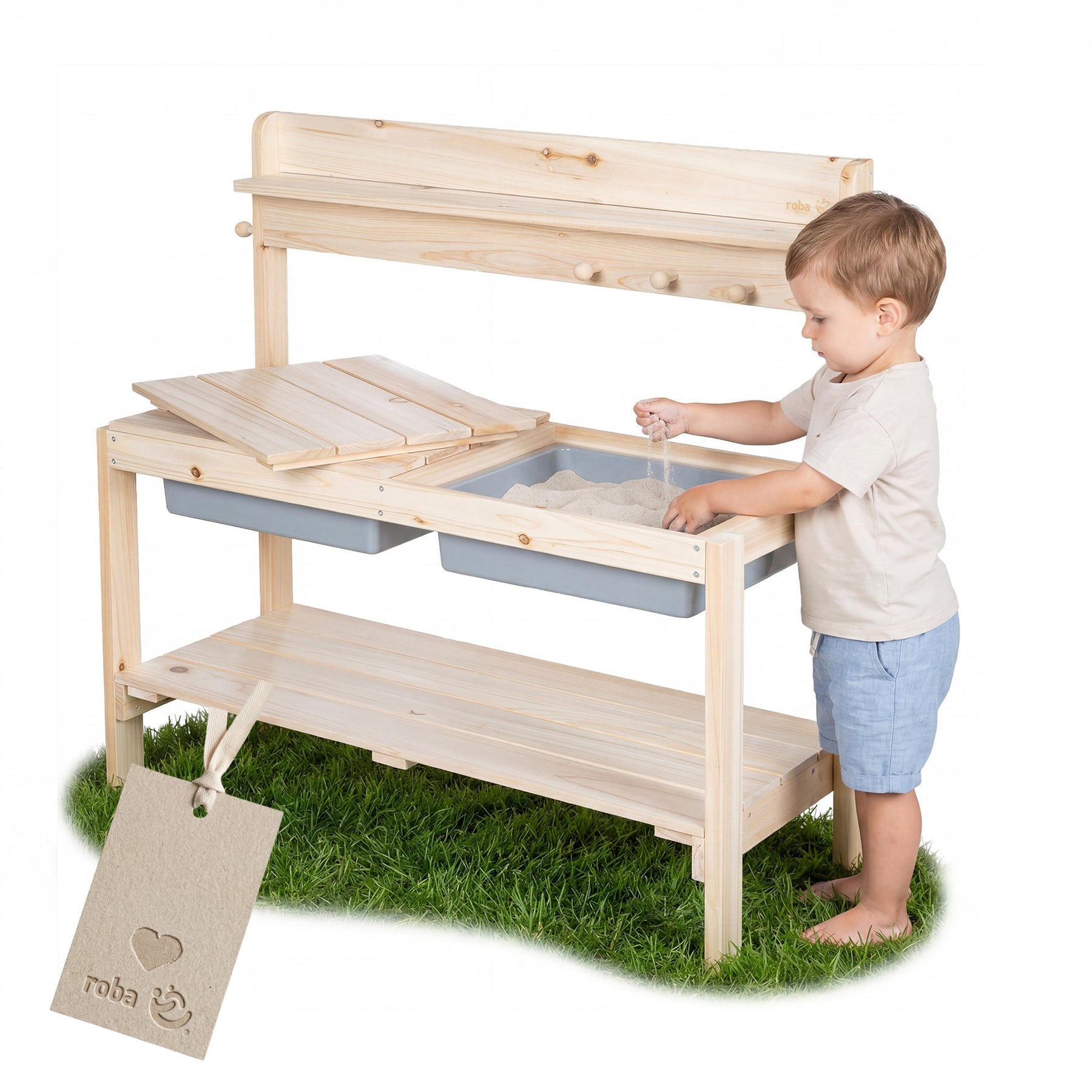 roba FUN Outdoor Spielküche – 89,5 × 88,5 × 35 cm – ab 1,5 J. – Holz, Kunststoff – Holzoptik