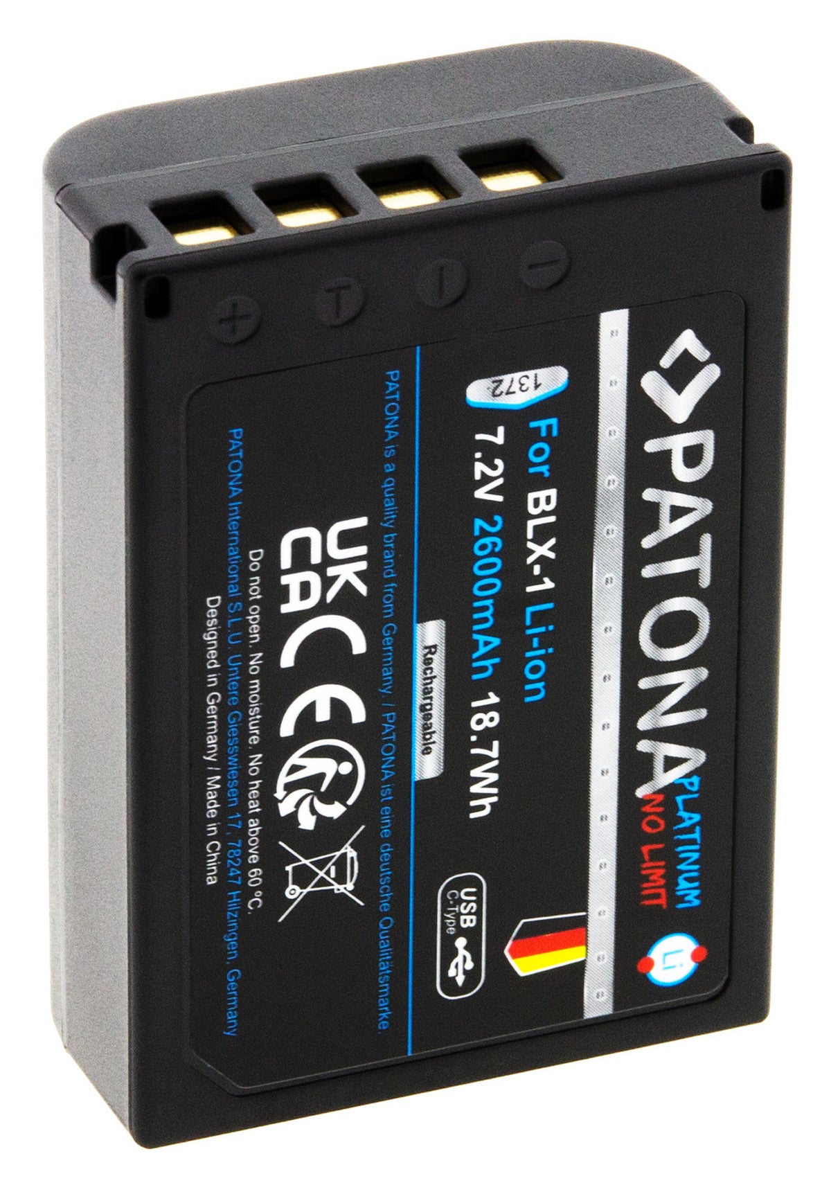 PATONA Platinum Akku – 2600 mAh, 7,2 V, USB-C – für Olympus OM-1