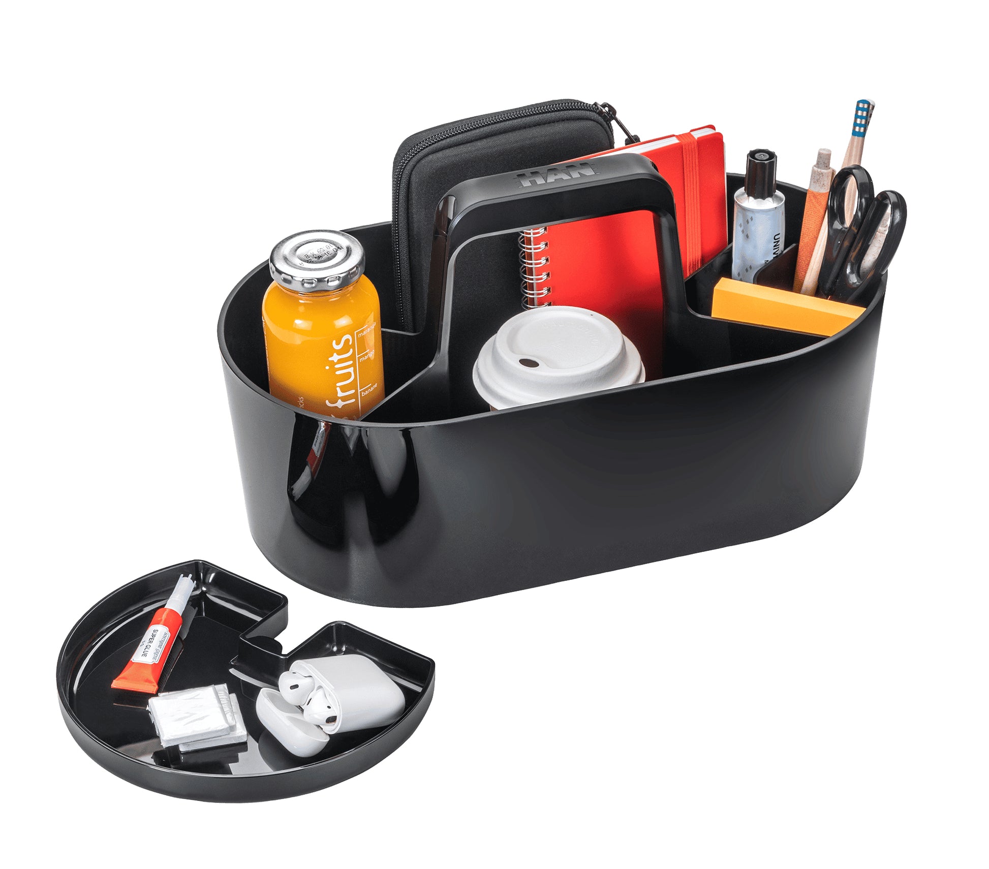 HAN Werkzeugkasten LOFT 1200-12 Aufbewahrungsbox – 4 Fächer, mit Trennwand, schwarz, ABS, B 340 × H 190 × T 190 mm