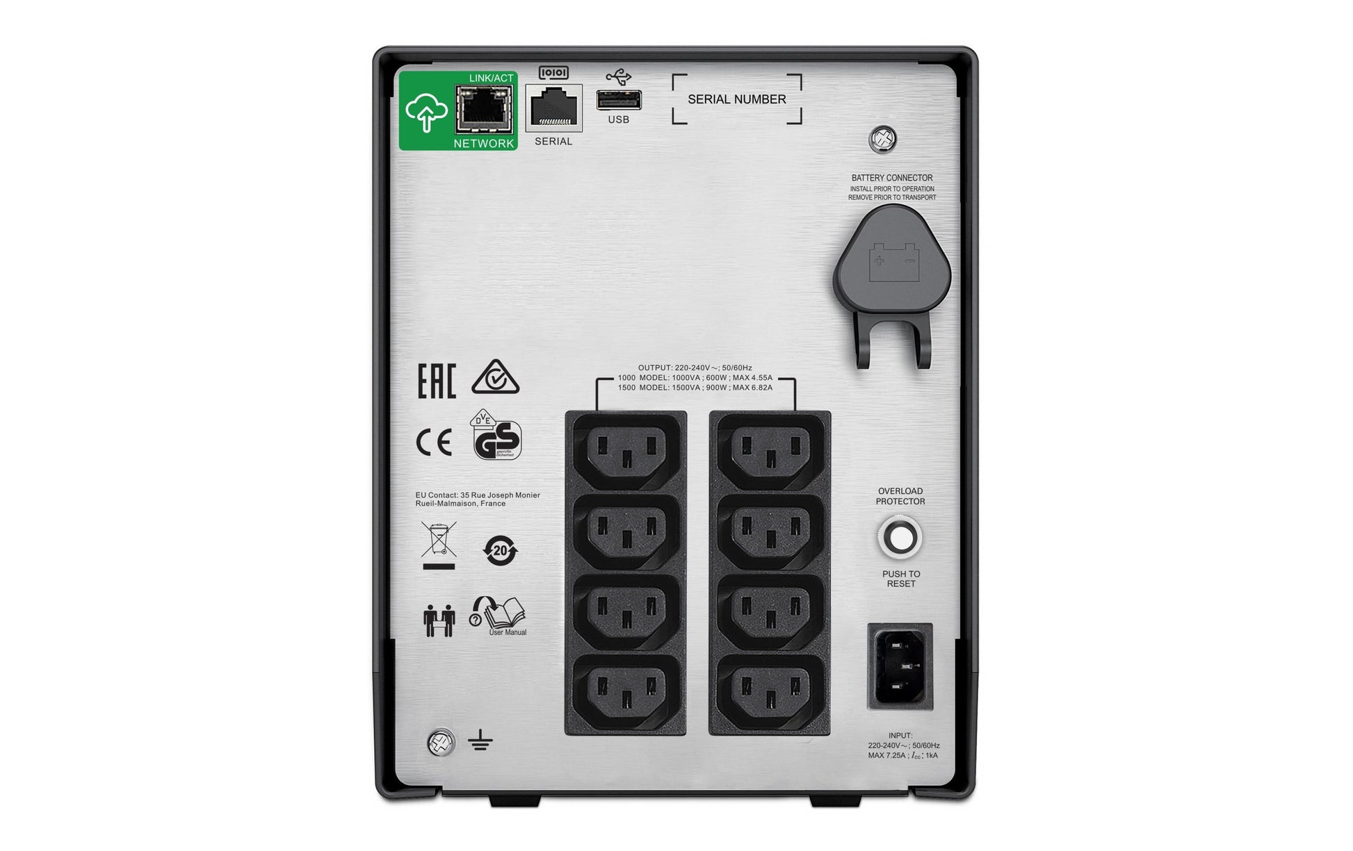 APC SMC1500IC USV 1,5 kVA/900 W Line-Interaktiv – Mini-Tower – C13×8, Eingang IEC C14