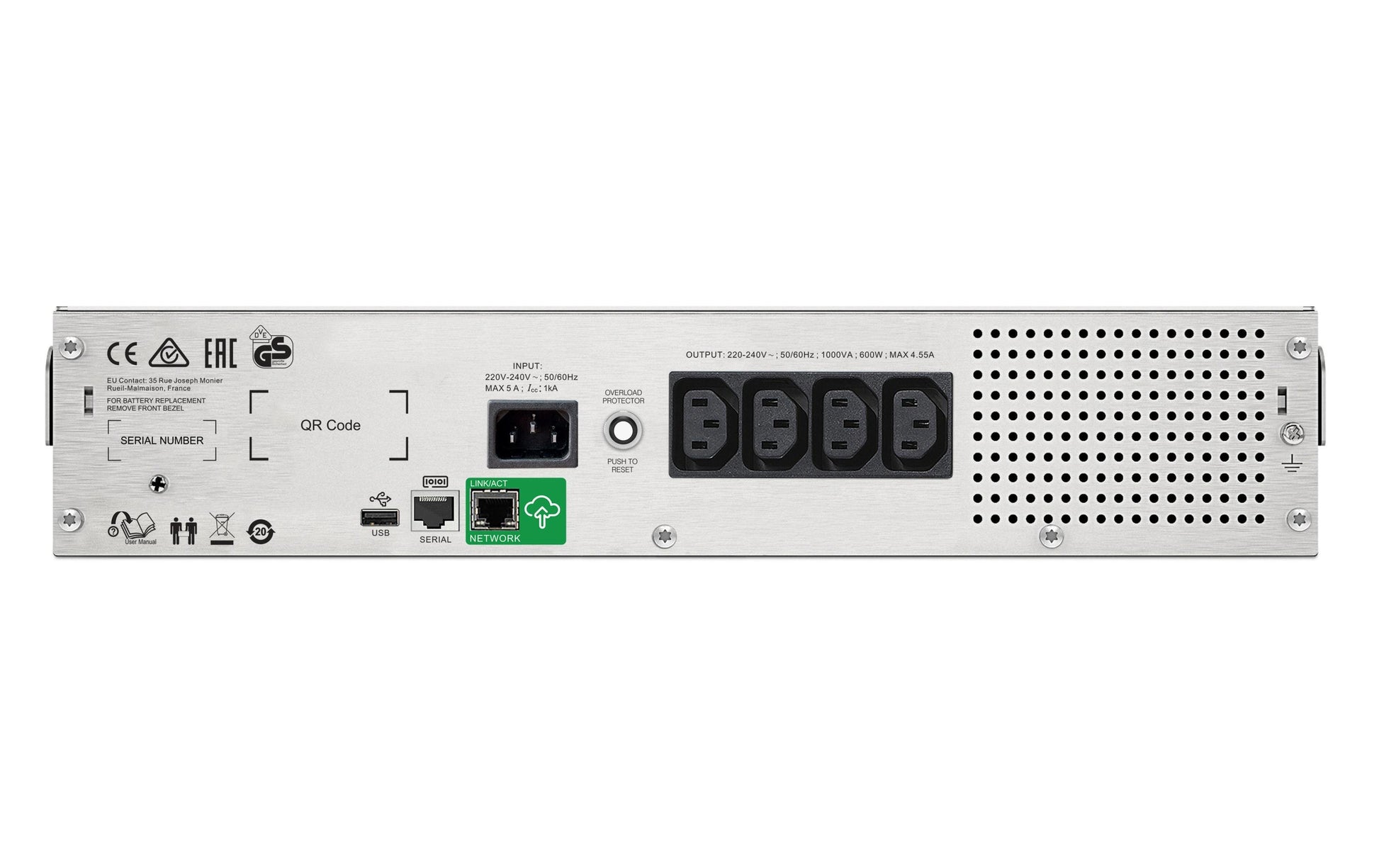 APC SMC1000I-2UC USV 1 kVA/600 W Line-Interaktiv – 2U Rack – C13×4, Eingang IEC C14 – SmartConnect