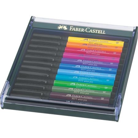 Faber-Castell PITT artist pen Pinselstift – Pinselspitze, pigmentiert, wasserfest, 12 Farben