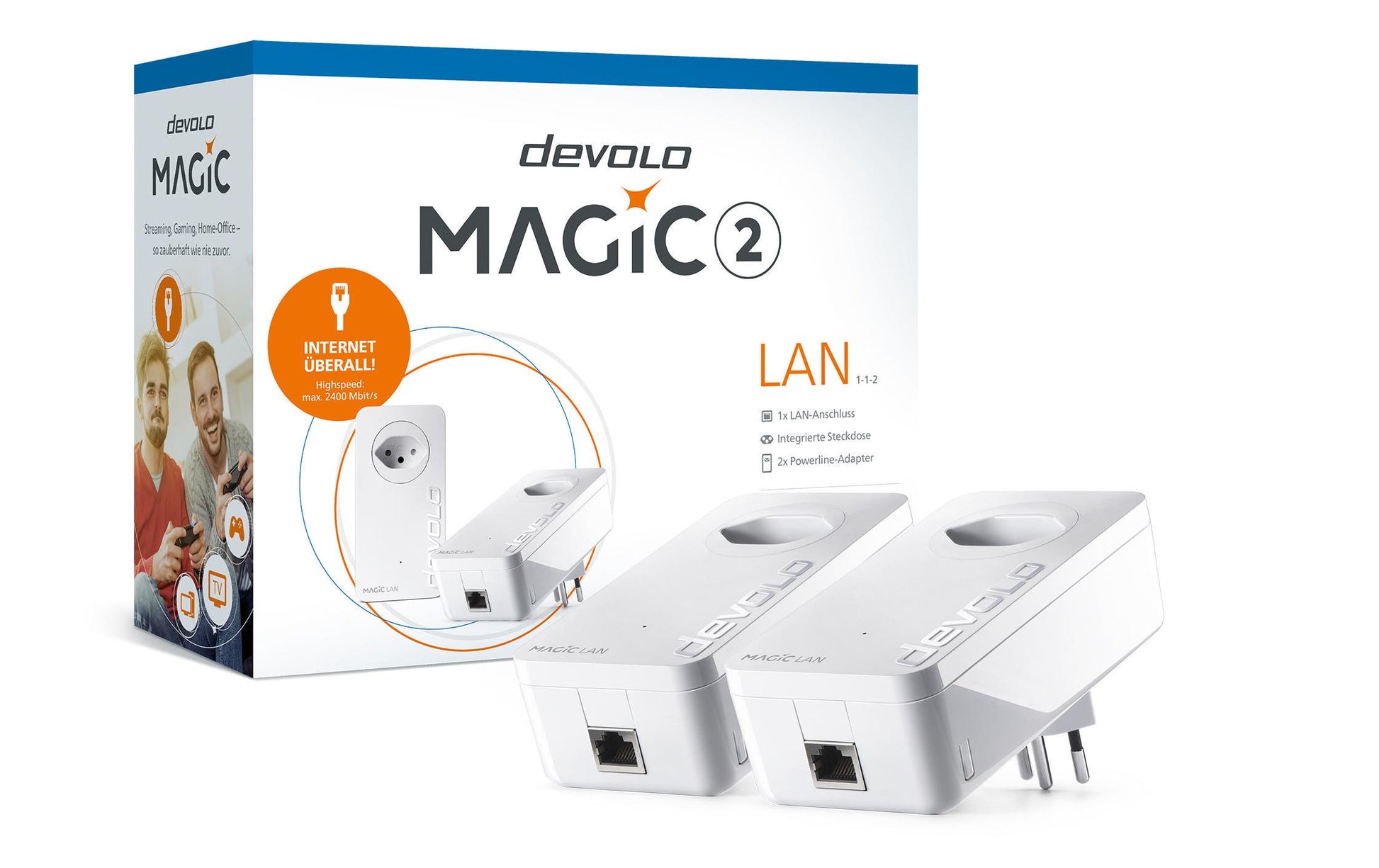 Devolo Magic 2 LAN Starter Kit – Powerline 2400 Mbit/s, 1× 1G RJ‑45, Weiss, 2er-Set