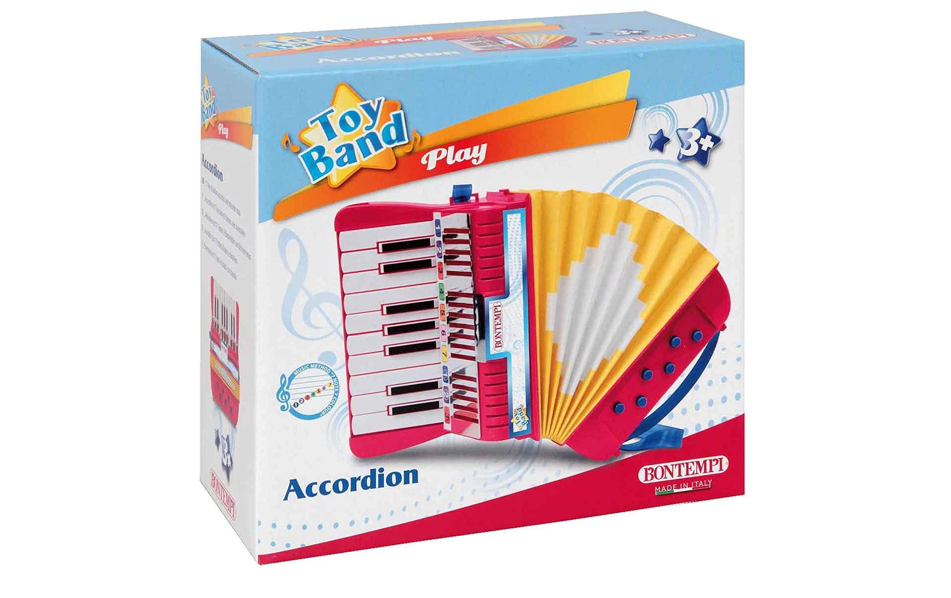 Bontempi Akkordeon – 12 × 21 × 21 cm – ab 3 Jahren – Kunststoff – rot/weiss/gelb