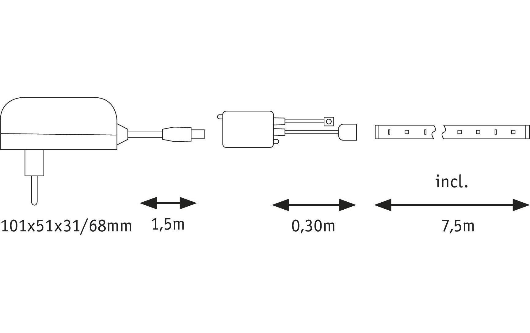 Paulmann LED-Strip – 10 m, 1010 lm, 28 W, RGB, dimmbar, weiss, Netzteil, Fernbedienung